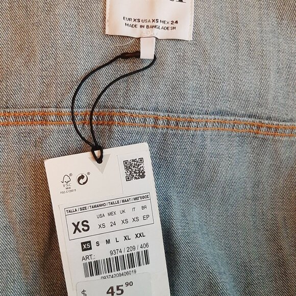 ZARA Distressed Button-up Light Blue Wash Cotton Jean Jacket - Size XS - Picture 9 of 11